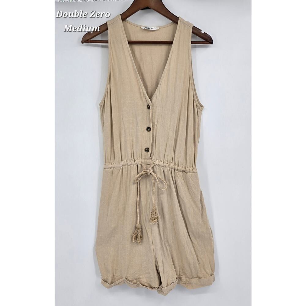 Double Zero Beige Linen Blend Romper Medium Boho Minimalist‎ Coastal Neutral